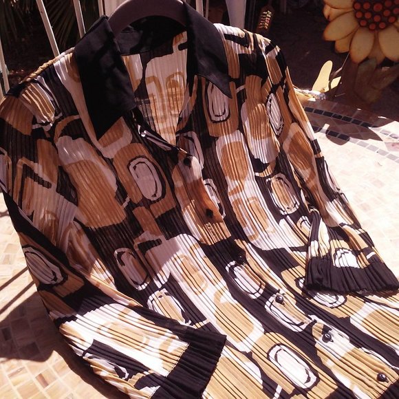 Vintage Y2K Pleated Blouse Sz-L Ringer Mod Print - Picture 4 of 10